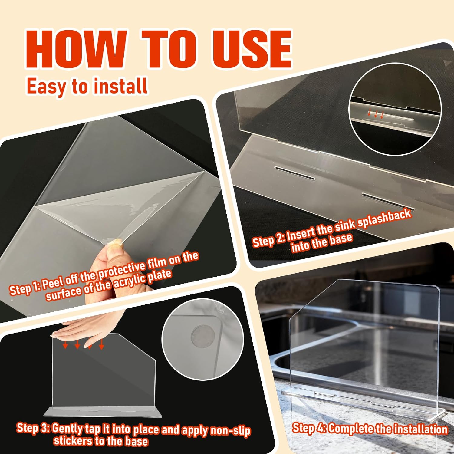 LILXIU 2 PCS Acrylic Sink Splash Guard 16.14 * 13.38 Inch Clear Freestanding Panel Barrier with Base Plate Countertop Partition for Kitchen Bathroom Home Hospitals Labs